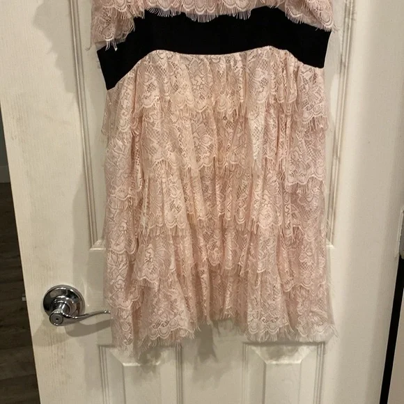 Beautiful Pink Layered Lace Mini DressBlack. Adjustable straps w/Beading detail - Picture 11 of 13
